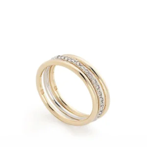 Anel de ouro amarelo e ouro branco 18K com diamantes - 3 aros
